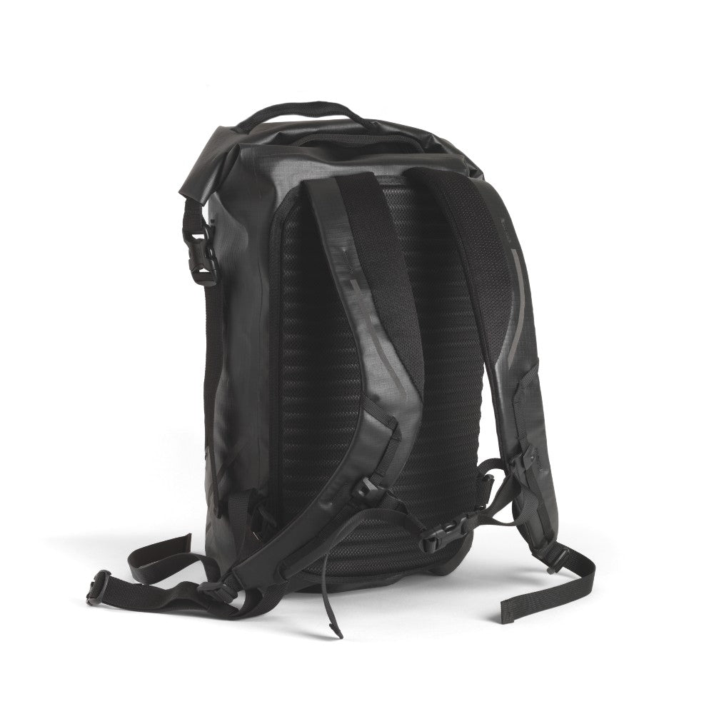 Back side of the 360 Orbit backpack in black