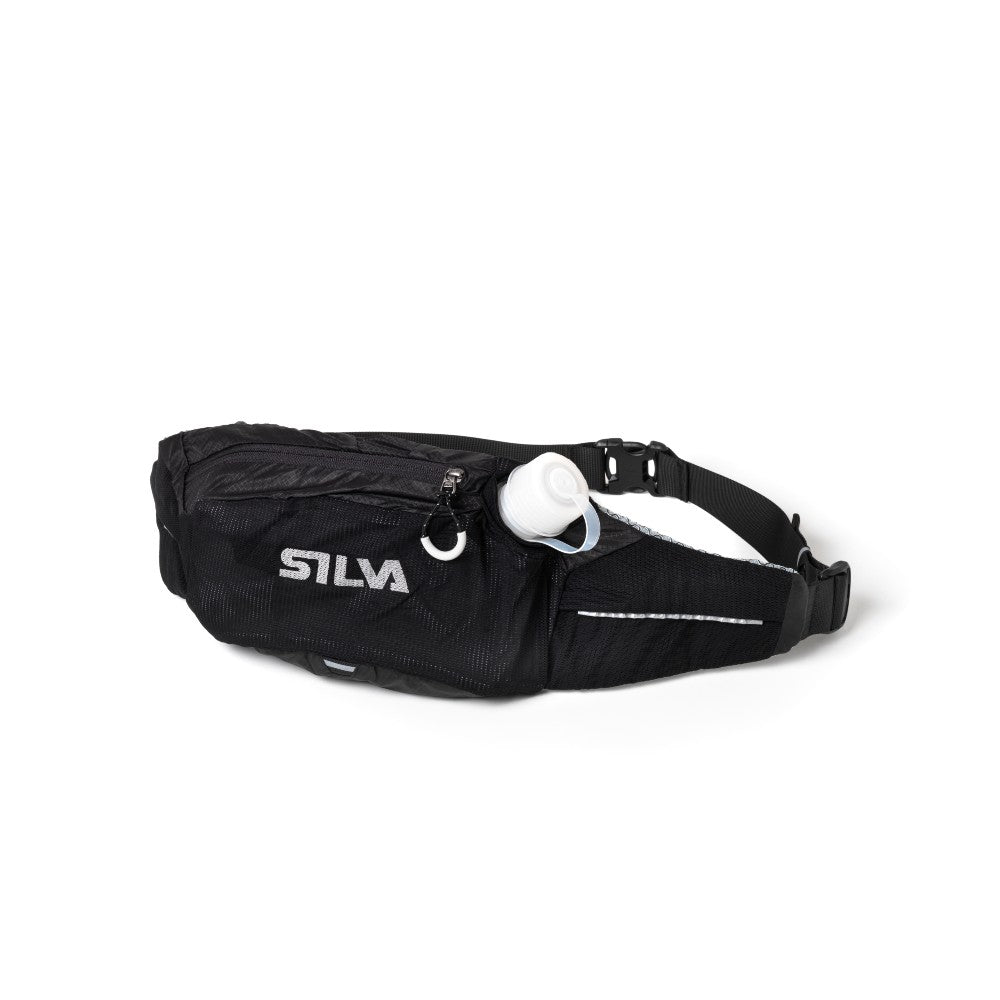 Flow belt black with Silva written on the front. Front view